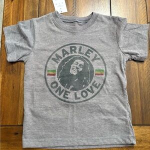 NWT-Zion Rootswear Kids Grey Marley One Love Graphic Tee with Rasta Accents